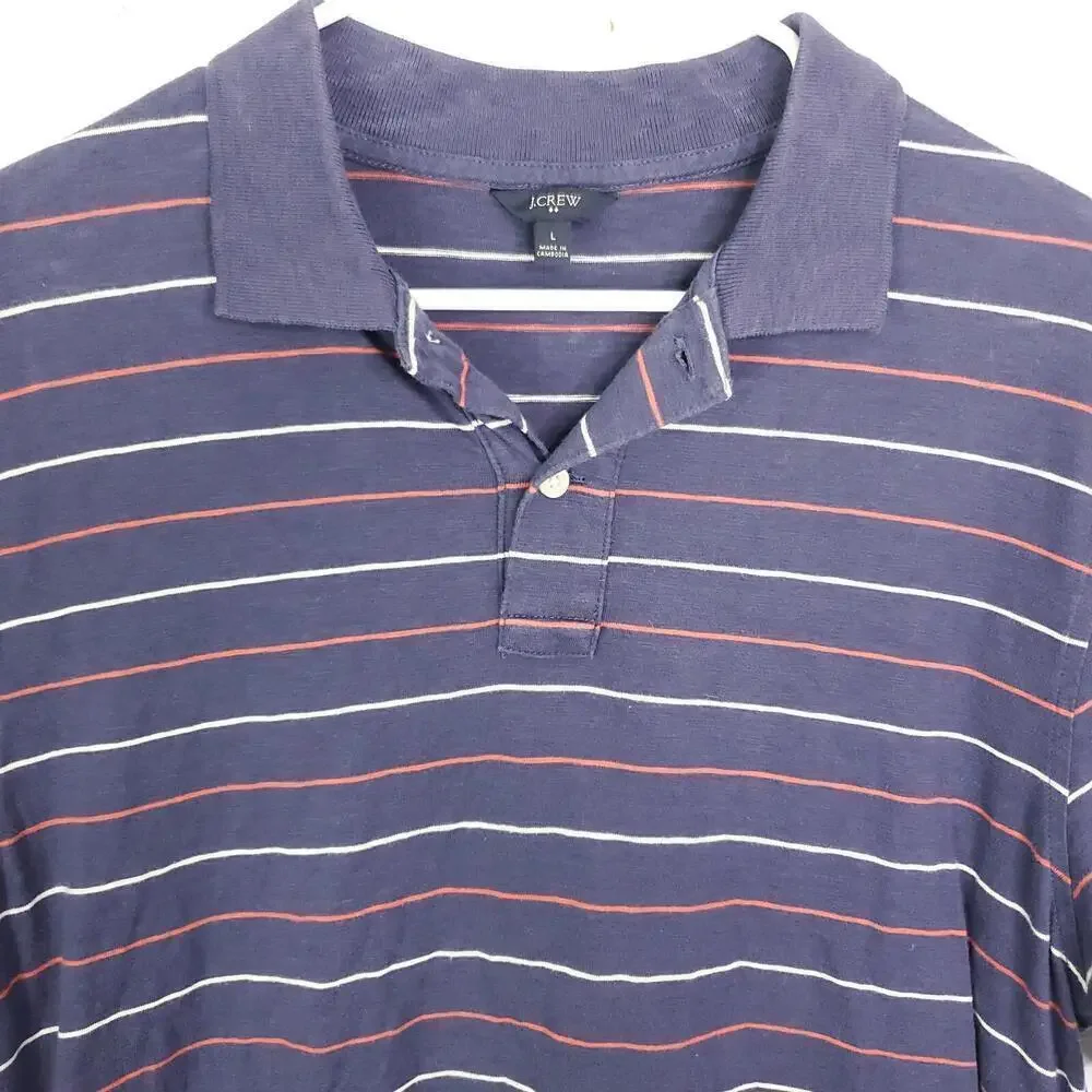 J Crew Shirt Mens Size L Golf Polo Striped Knit Cotton Preppy Office Casyal